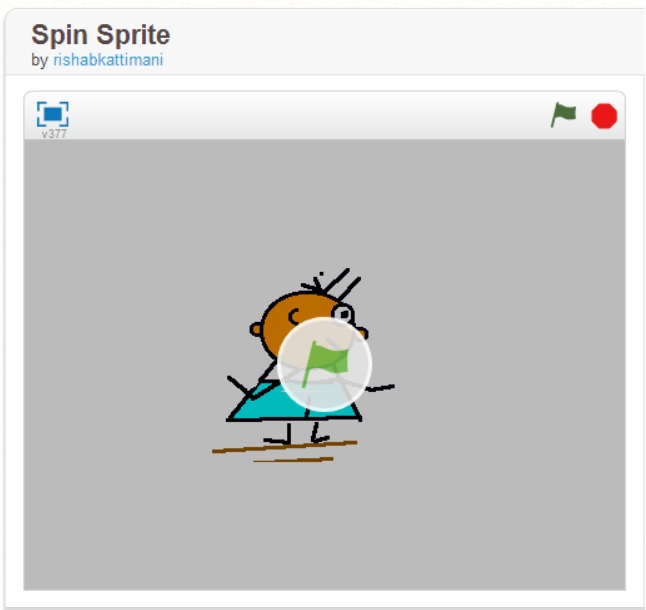 Spin sprite - First program by Rishab. Click to play animation in MIT site